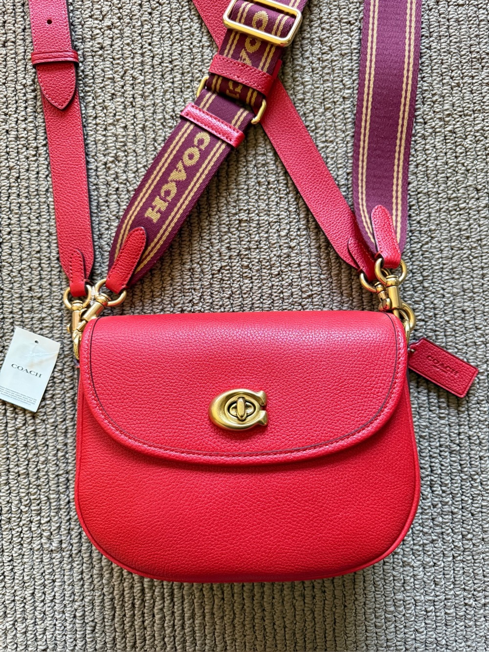 NWT Coach CA094 Willow Pebble Leather Saddle Crossbody Bag with TWO Straps ~ RED